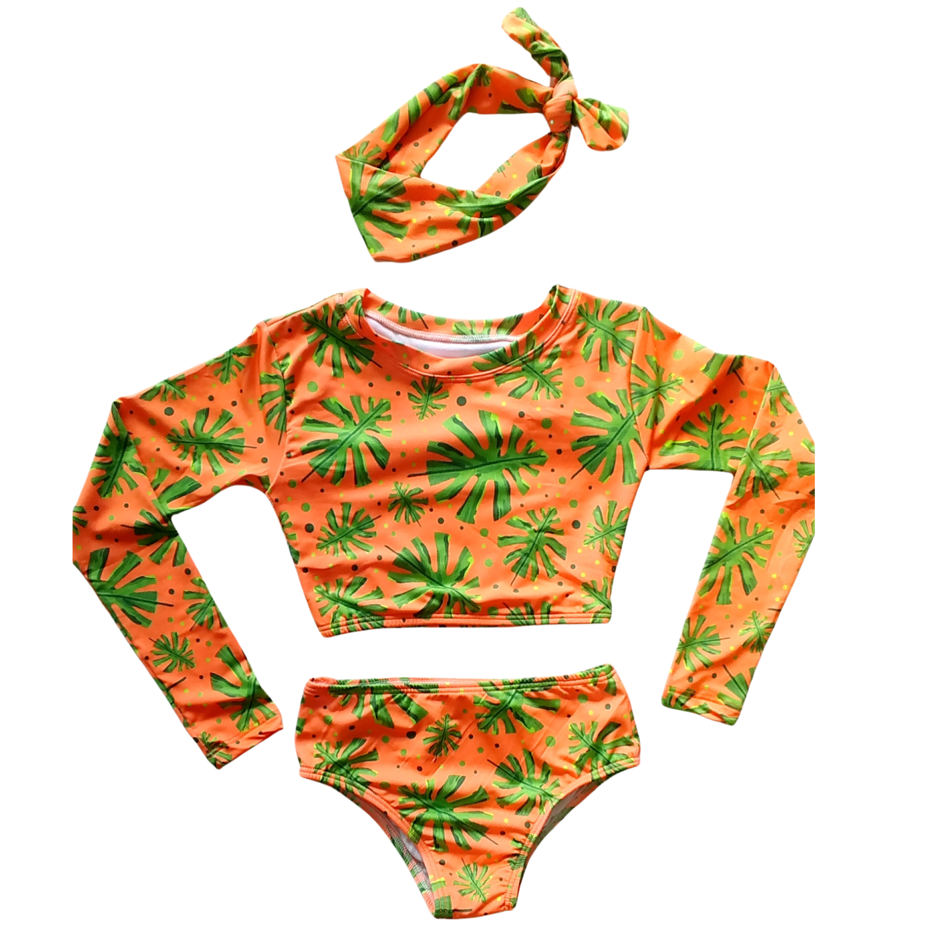Biquíni Cropped Manga Longa  Laranja/ Verde